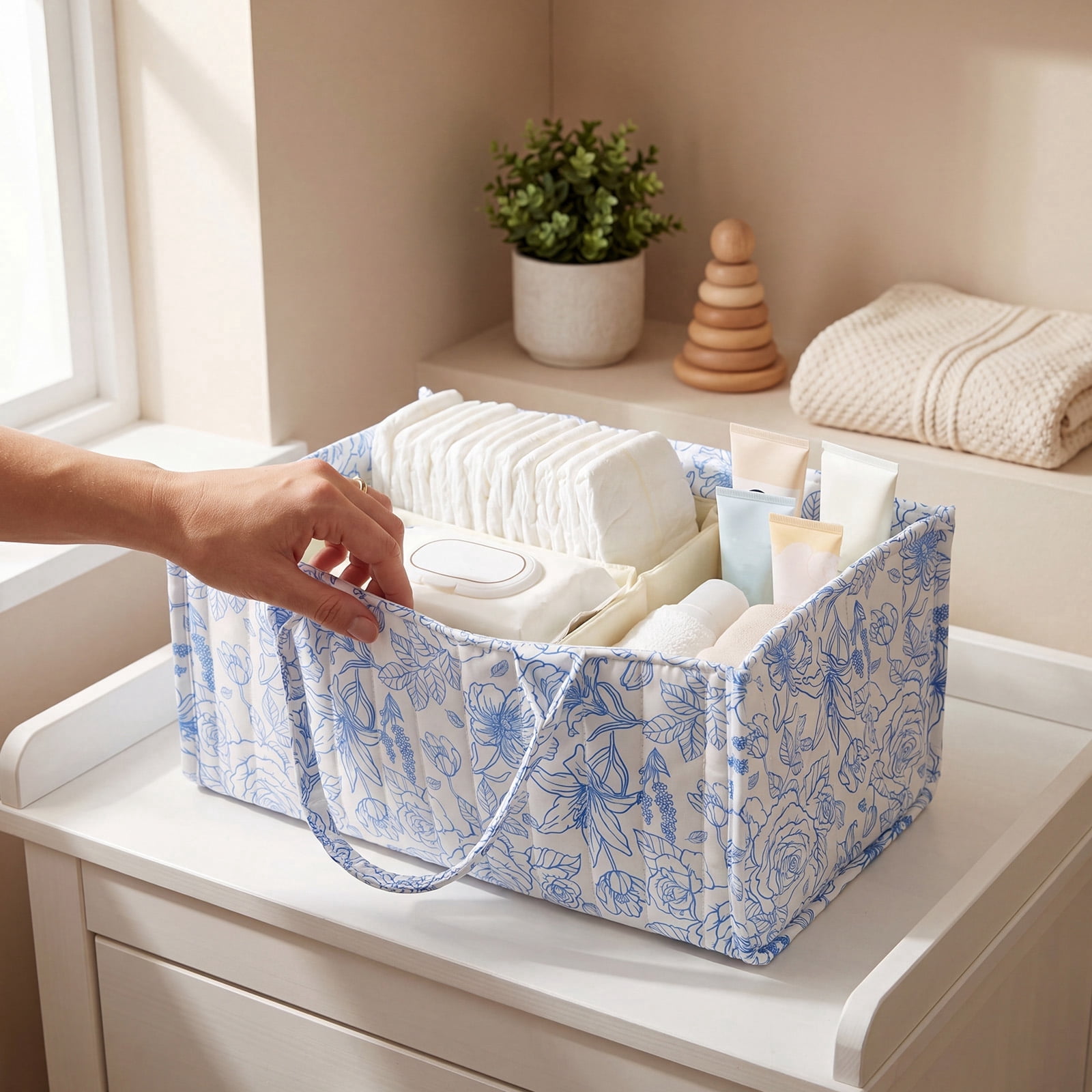 NUAHRHY Baby Diaper Caddy Newborn Essential Organizer for Diaper Changing Station Baby Caddy Organizer with Removable Divider for Home Outdoor