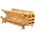 thumbnail image 1 of Grusce Bamboo Dish Drying Rack with Utensils Flatware Holder Set,2-Tier Large Folding Drying Holder for Kitchen Counter,Collapsible Drainer, 1 of 9