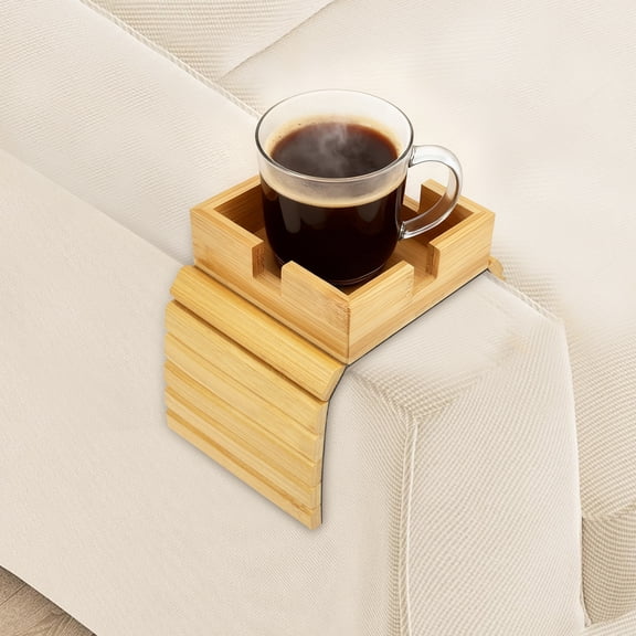 Grusce Bamboo Wood Couch Cup Holder Armrest Tray Extend Your Comfort with a Secure Beverage Slot and Snack Space for Recliner Loveseat or Sofa