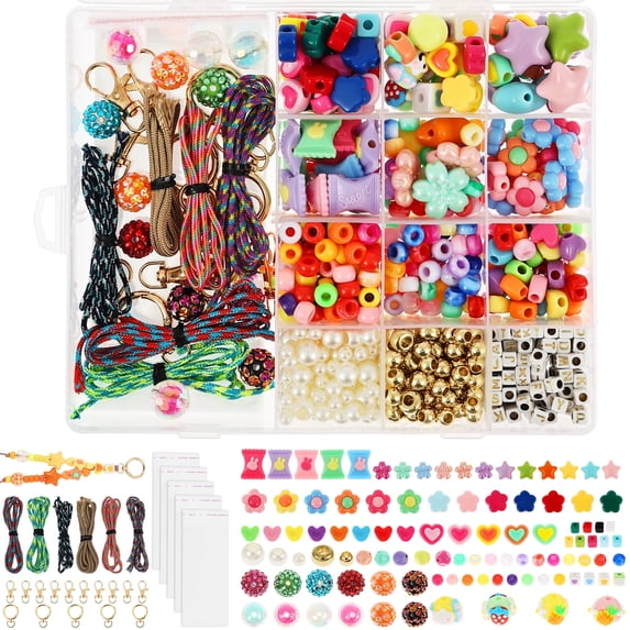 NUAHRHY Bead Keychain Kit DIY Beaded Keychain Making Kit Bag Charm Making with Acrylic Heart Flower Alphabet Bead Key Chain Supplies for Handmade Party