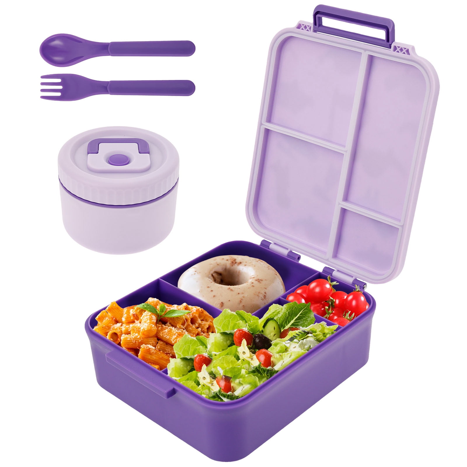Grusce Bento Lunch Box Set with 10.15oz Soup Thermo, Leak-Proof Lunch Containers with 4 Compartments, Thermo Hot Food Jar and Insulated Lunch Bag