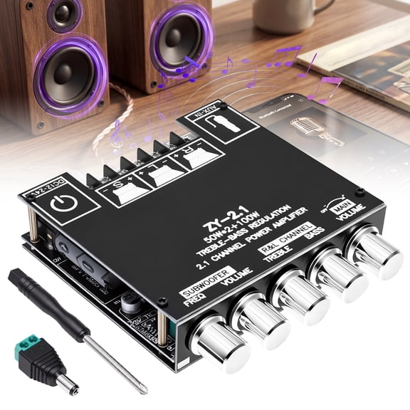 Grusce Bluetooth 5.1 Audio Stereo Amplifier Board 200W HiFi 2.1 Channel Mini Subwoofer Power Amp Module with Treble and Bass Control DC 12-24 V Audio Amp Board for Home DIY Wireless Speaker