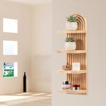 FUYGRCJ Boho Wall Shelf, 4 Tier Bohemian Floating Shelves, Arched Wooden Mid Century Wall Shelves, Decorative Hanging Shelves, Wall Mounted Wood Decor for Living Room, Bedroom Display