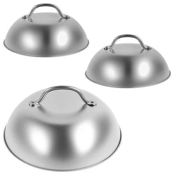 Grusce Burger Cloche Covers Kit, Easy to Clean Solid Stainless Steel Steaming Domes Set, Anti Slip Round Basting Cover for Party Use