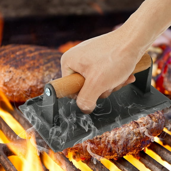 Grusce Burger Press Set, Solid Round Smash Burger Press Set, Versatile Large Rectangle Cast Iron Grill Kit for Beef Pork