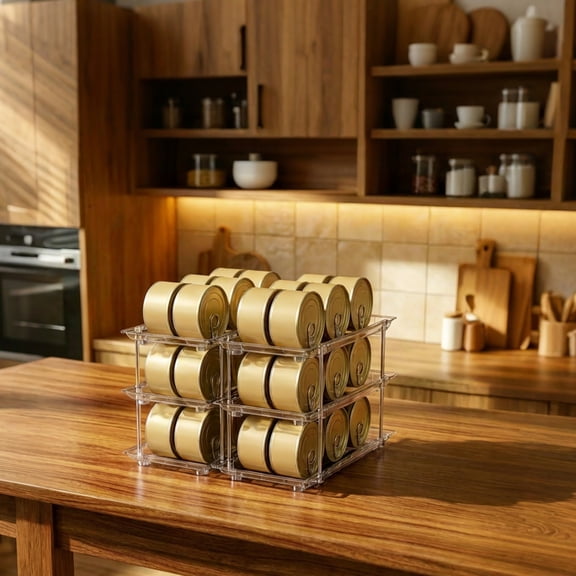 Grusce Can Organizer for Pantry 2 Tier Can Storage Organizer Pantry for Fridge Automatic Rolling Stackable Canned Food Organiser Clear