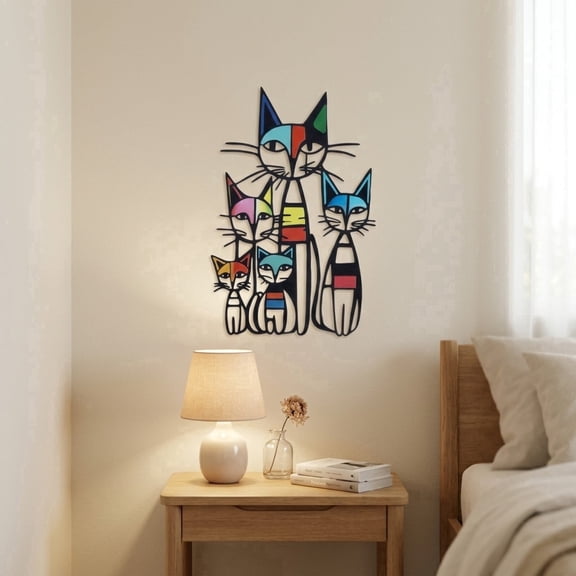 Metal Cat Wall Art Decor, Minimalist Cat Silhouette Wall Hanging for Living Room Bedroom, 15.75x10.43 Inch Lightweight Metal Artwork for Cat Lovers