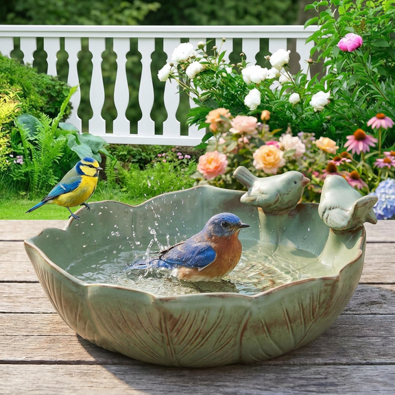 Ceramic Bird Bath Bowl for Outside on Ground, 9.6 Inch BirdBath Bowl Only, Ground Bird Feeders and Birdbath Bowl for Outdoors, Garden, Tabletop, Deck, Balcony and Lawn