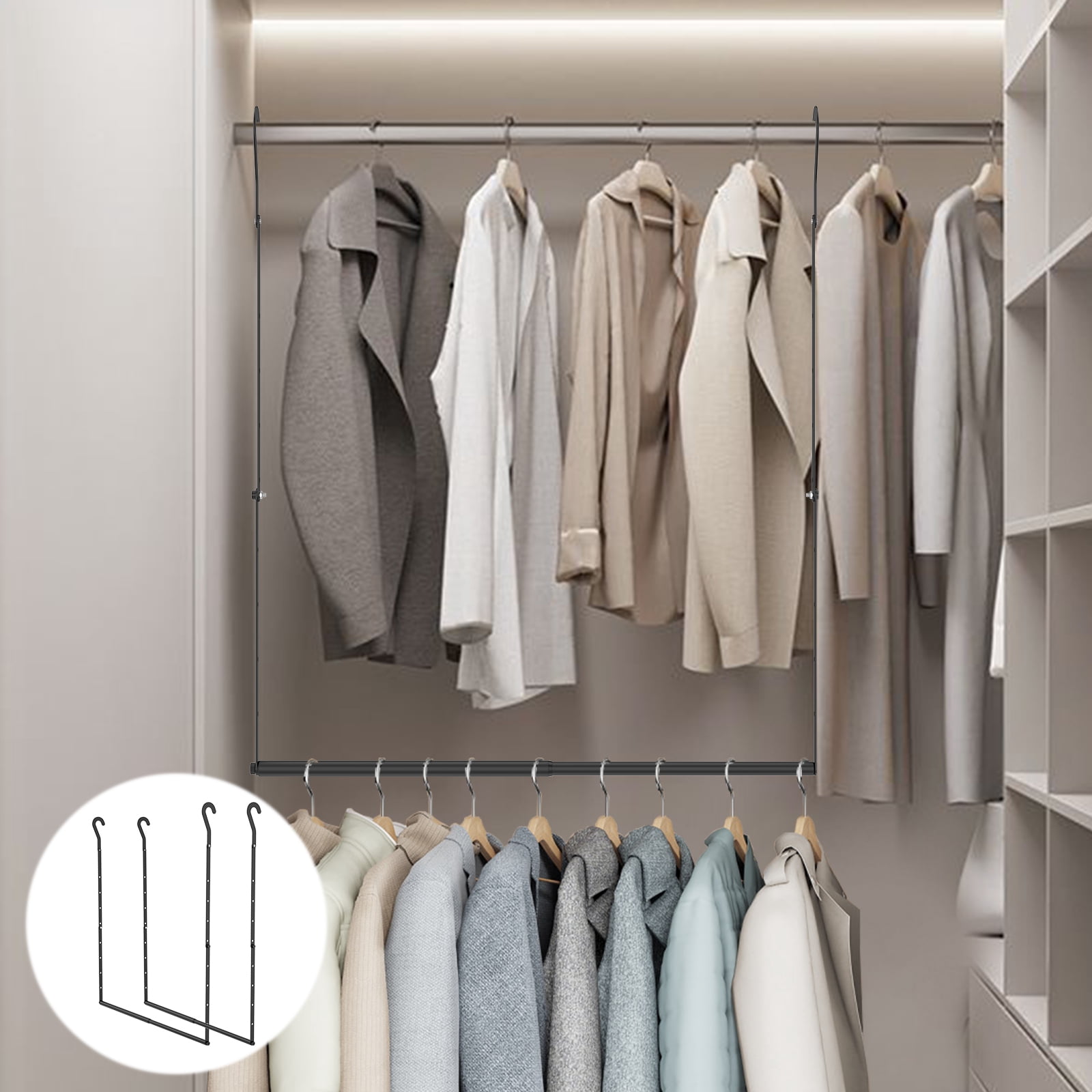 Grusce Closet Rod Extender Easy Installation Adjustable Length Hanging