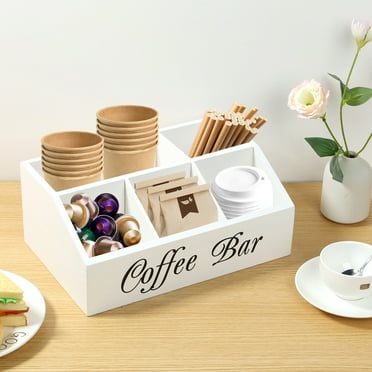 Grusce Coffee Station Organizer 5 Compartments Coffee Bar Accessories Organizer Wood Coffee Bar Organizer Vintage Coffee Storage Station Coffee Pods Holder for Countertop Coffee Bar