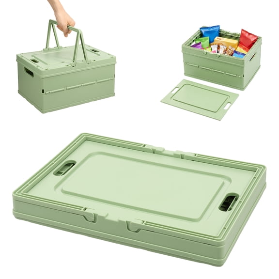 Grusce Collapsible Crate Storage Box with Handle, Large Capacity Plastic Organizer Container with Lid for Snack Toy Kitchen Living Room