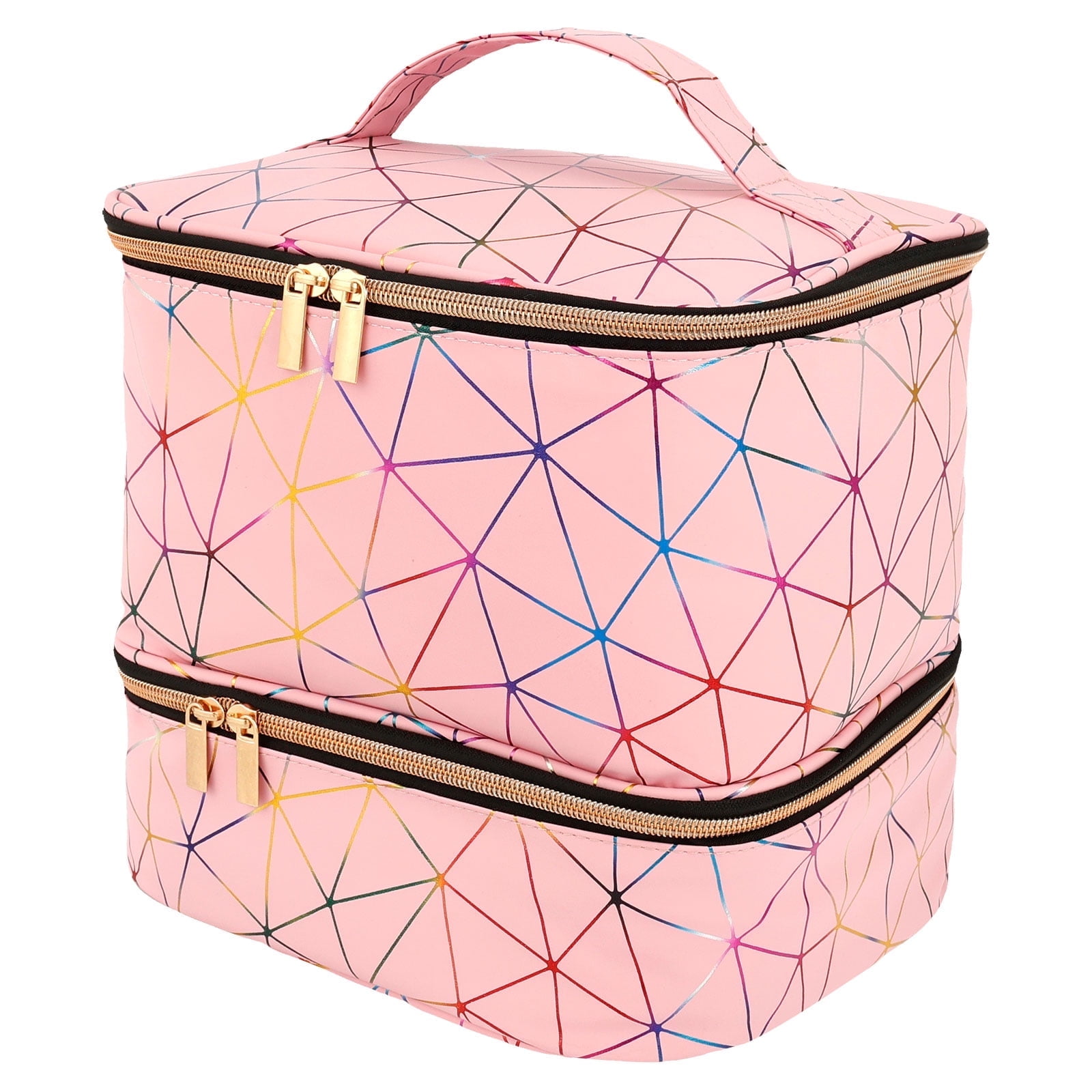 FUYGRCJ Compartmental Holographic Nail Polish Organizer Bag, Zipper Closure Double Layers Nail Supplies Storage Box for Home Travel Salon Use