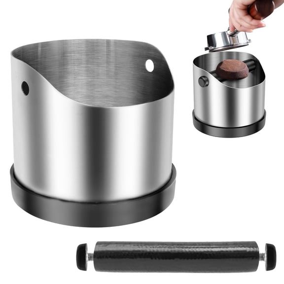 Grusce Espresso Knock Box, Coffee Grind Knock Out Box with Nonslip Base, 700ml Stainless Steel Coffee Grounds Container with Removable Bar, Coffee Machine Accessories for Home Office