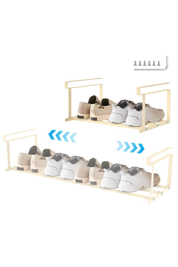 Expandable Under-Shelf Shoe Rack for Closet, Retractable Hanging Cabinet Shoe Shelf, No-Tool Installation Sturdy Metal Hanging Shelves for Sneakers, Flats & Casual Shoes