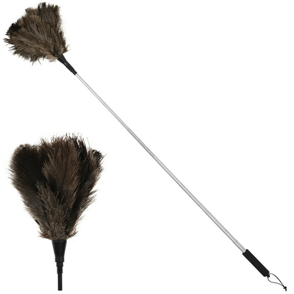Grusce Feather Duster, 21 to 51 Inches Efficient Extendable Feather Duster, with Stainless Steel Telescopic Pole, for Cleaning High Ceiling Pendant Lamp, High Ceiling, Blinds, Furniture