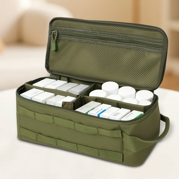 Grusce First Aid Bag, Zippered Medicine Storage Bag, Pill Bottle Organizer with Inner Dividers, Emergency Trauma Kit Organizer Bag for Campervan, Taxi, Private Car, Boat, Patrol Vehicle