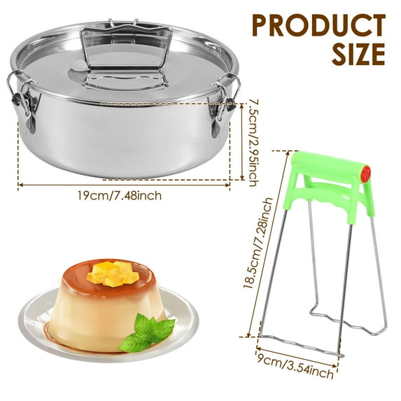 Grusce Flan Pan Mold Flan Maker Stainless Steel Flan Making Mold Round Cake Baking Flan Maker with Lid and Handle for Cheese Cake Chocolate Pudding