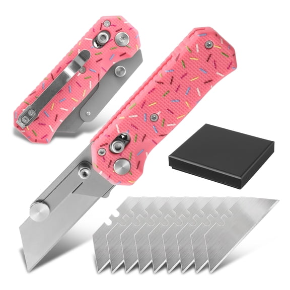 Grusce Folding Utility Knife, Quick Change Box Cutter with Rail Lock with 10 Blades for Home Office Factory