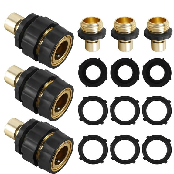 Grusce Garden Hose Quick Connector Set with Water Stop Aluminum Alloy 3/4inch GHT Thread Male and Female Garden Hose Fitting Water Hose Connect Adapter for 3/4inch 5/8inch 1/2inch Garden Hose