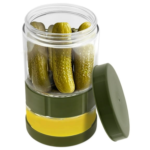 Grusce Glass Pickle Jar, Dry Wet Separation Pickle and Olive Jar, Large Capacity Upside Down Kimchi Cucumber Container for Home Kitchen