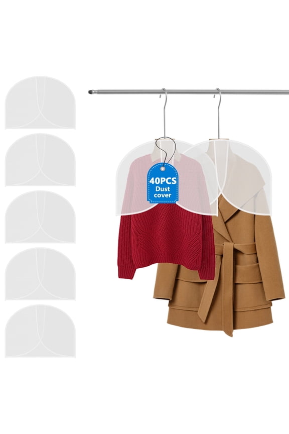 Gusseted Shoulder Covers, 40 Pack Wide Garment Covers for Clothes Storage, Translucent Clothes Cover, Dustproof Clothes Protectors for Hanging Suit Shirt Dustproof