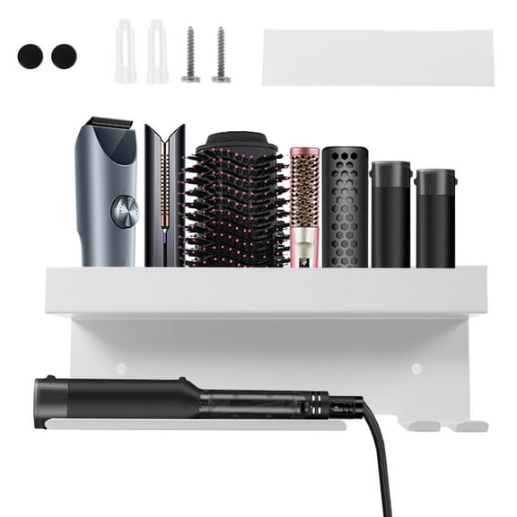 Grusce Hair Dryer Holder, Wall Mount with Dedicated Plug Slot Dual Layer Thickened Hair Tool Organizer for Household Hairdresser