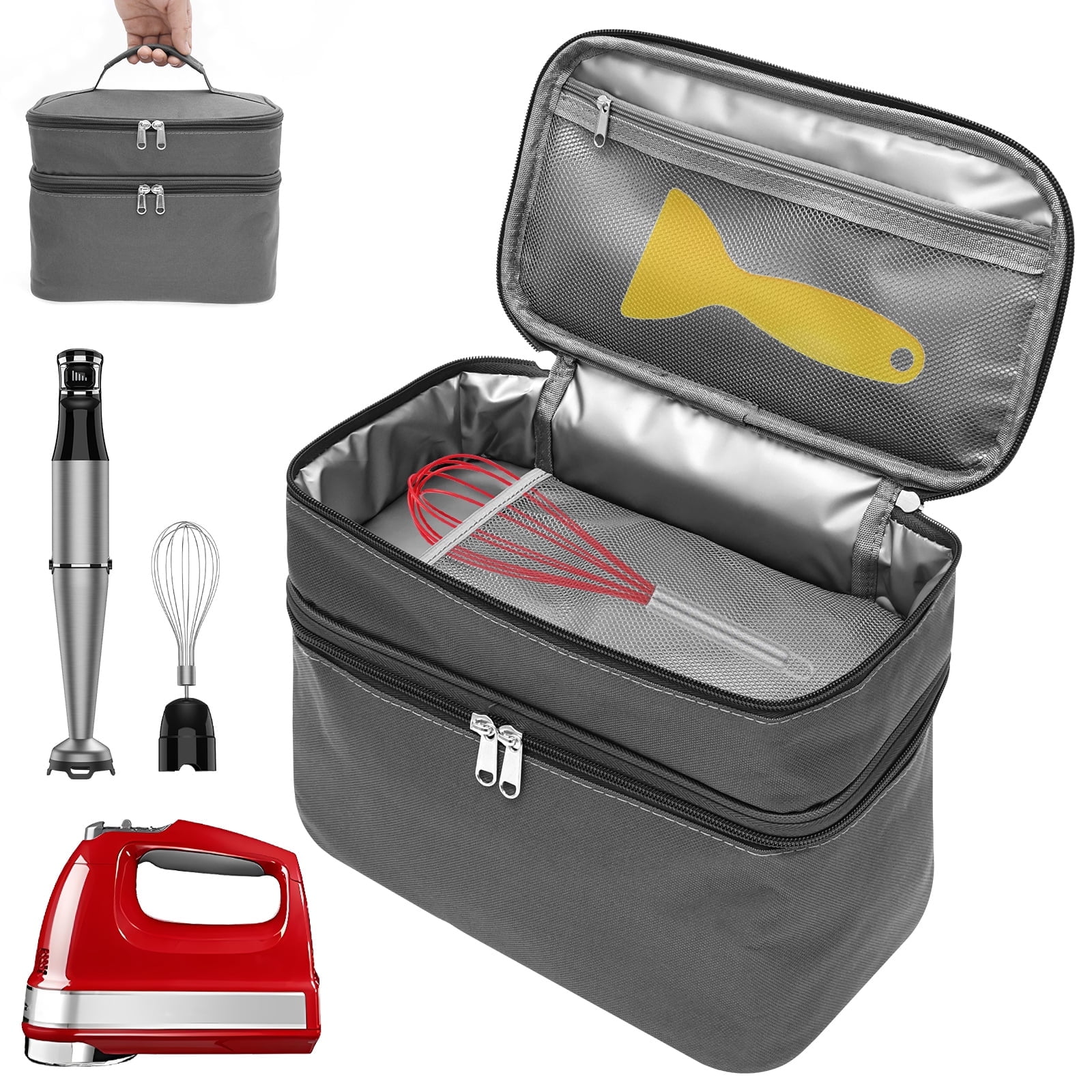 Grusce Hand Mixer Case, Immersion Blender Attachment Storage Bag Blender Stick Handheld Carrying Case with Handle, Hand Mixer Accessories Portable Travel Organizer
