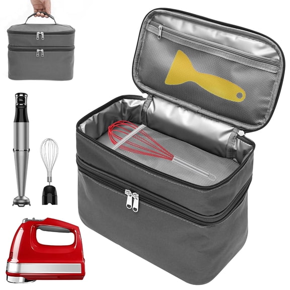 Grusce Hand Mixer Case, Immersion Blender Attachment Storage Bag Blender Stick Handheld Carrying Case with Handle, Hand Mixer Accessories Portable Travel Organizer