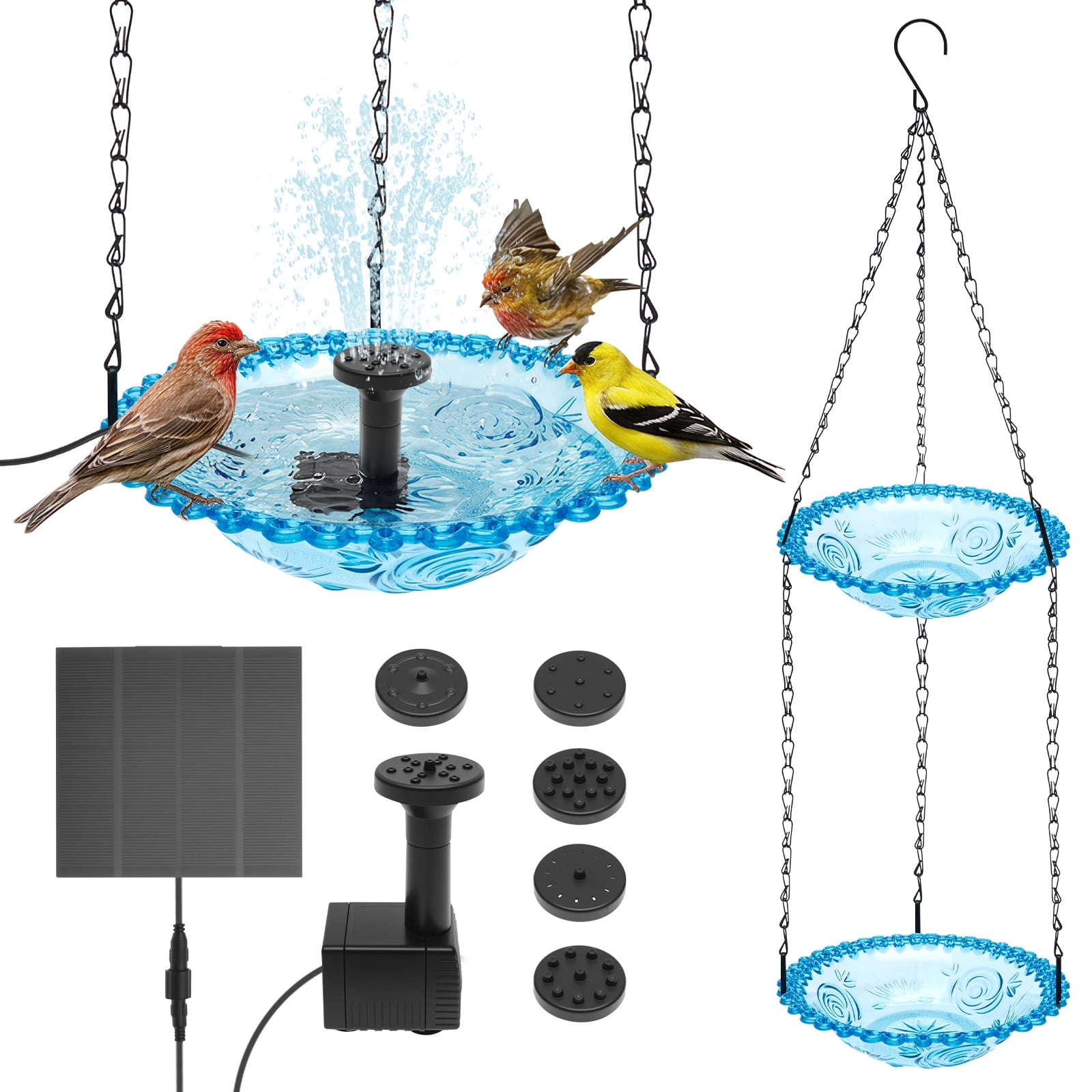 Grusce Hanging Solar Bird Bath Fountain, Solar Power Outdoor Water Fountain with Cascading Water Decorative for Garden Yard Patio