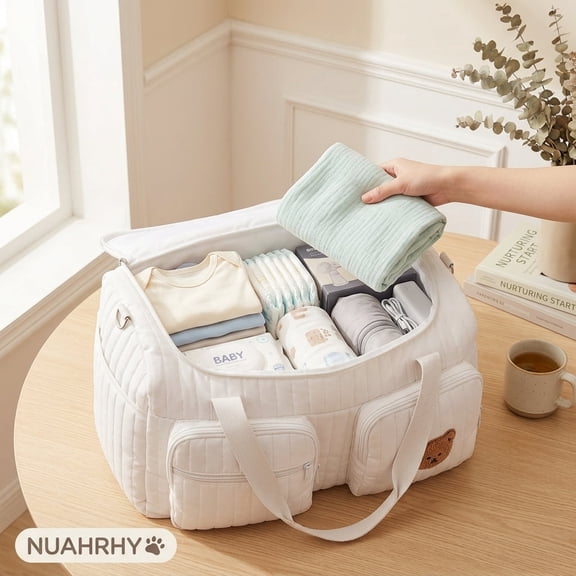 Hospital Bag for Labor and Delivery - Large Maternity Tote Bag, Multi-Pocket Travel Duffel for Mom, Durable Nylon Diaper Bag for Newborn Essentials, NUAHRHY
