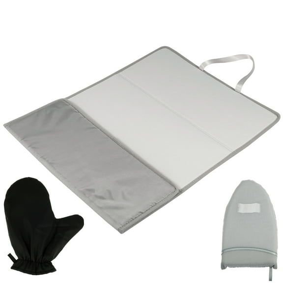 Grusce Ironing Mat Foldable Iron Pad with Heat Resistant Glove and Hand Ironing Board Thick Iron Mat for Table Top Countertop Washer Traveling