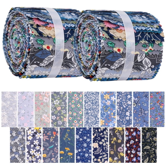 NUAHRHY Jelly Roll Fabric Cotton Quilting Fabric 78/76 Pre Cut Strip (2.56 x 19.69 Inch) for Quilting and Sewing 13/19 Assorted Floral Print Blue or Black