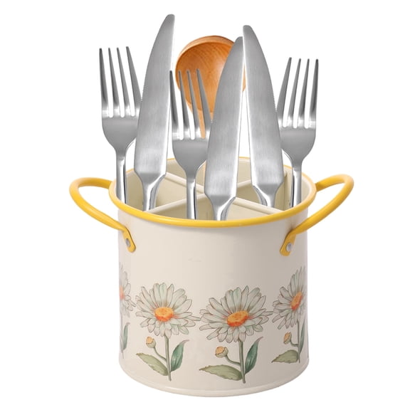 FUYGRCJ Kitchen Utensil Holder for Countertop, Kitchen Cooking Utensil Organizer, Cooking Silverware Caddy, 4 Compartments Flatware Spoon Spatula Tool Cutlery Container, Farmhouse Spatula Holder