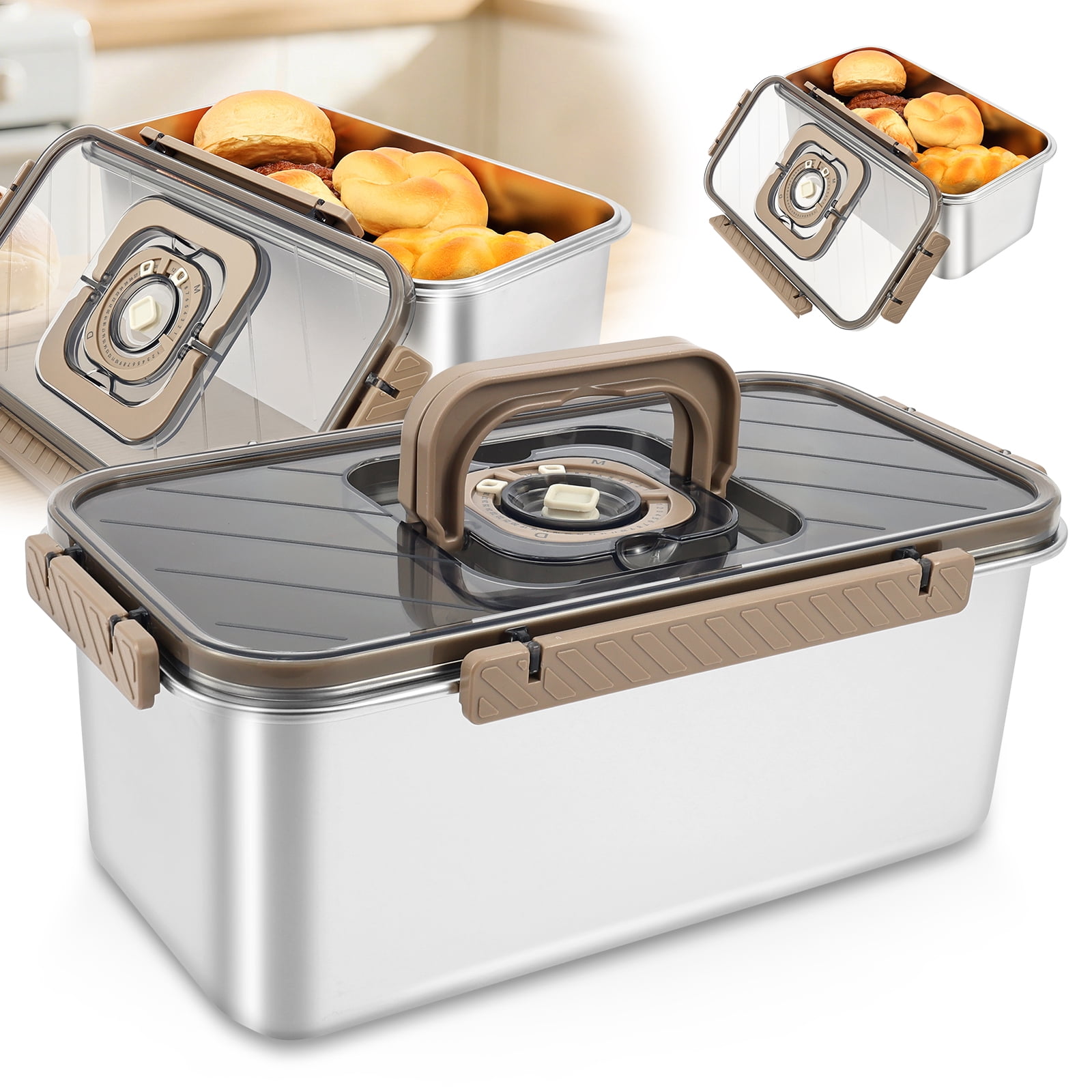 Toaster Storage Container Grusce Large Bread Container, Bread Box with Handle, Sealed Bread ...
