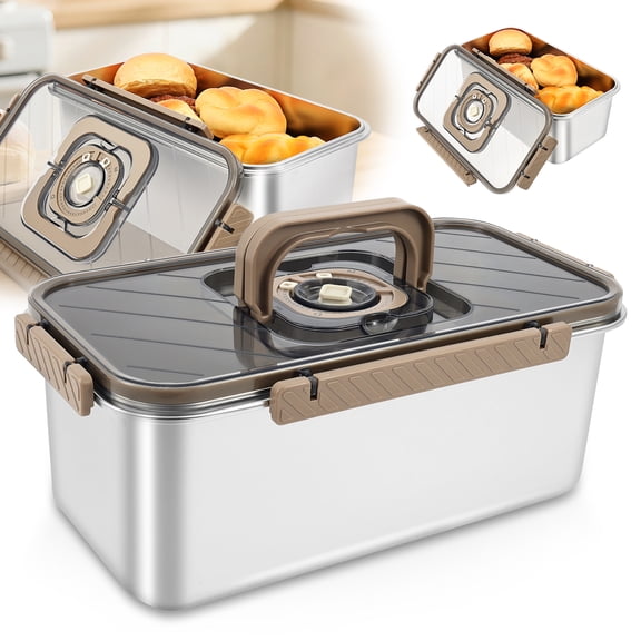Grusce Large Bread Container, Bread Box with Handle, Sealed Bread Storage Container Time Recording, Stainless Steel Toast Storage Bin for Home Toast Fruits