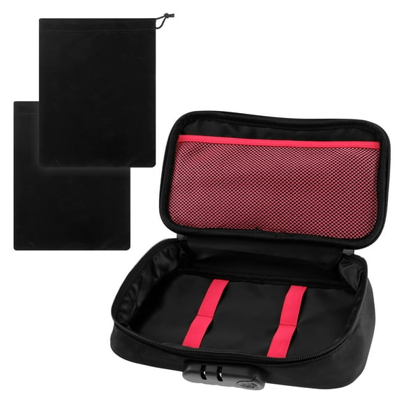 Grusce Lockable Toy Storage Bag Kit, Multipurpose Locking Box Toy Organizer, Waterproof Adult Game Storage Organizer Case, with 2 Drawstring Bags