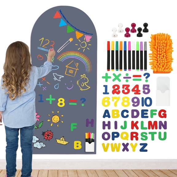 NUAHRHY Magnetic Arch Wall Decal 39.3"x17.5" Chalkboard, Magnet Board for Wall with 26 Letters&10 Chalk and Multiple Accessories for Home Playroom and Classroom