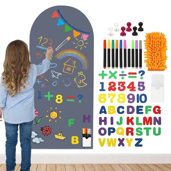 NUAHRHY Magnetic Arch Wall Decal 39.3"x17.5" Chalkboard, Magnet Board for Wall with 26 Letters&10 Chalk and Multiple Accessories for Home Playroom and Classroom