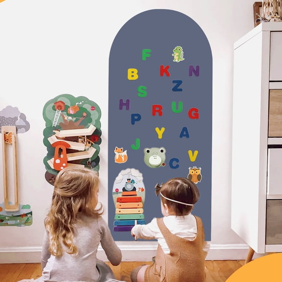 Grusce Magnetic Arch Wall Decal 39.3"x17.5" Chalkboard, Magnet Board for Wall with 26 Letters&10 Chalk and Multiple Accessories for Home Playroom and Classroom