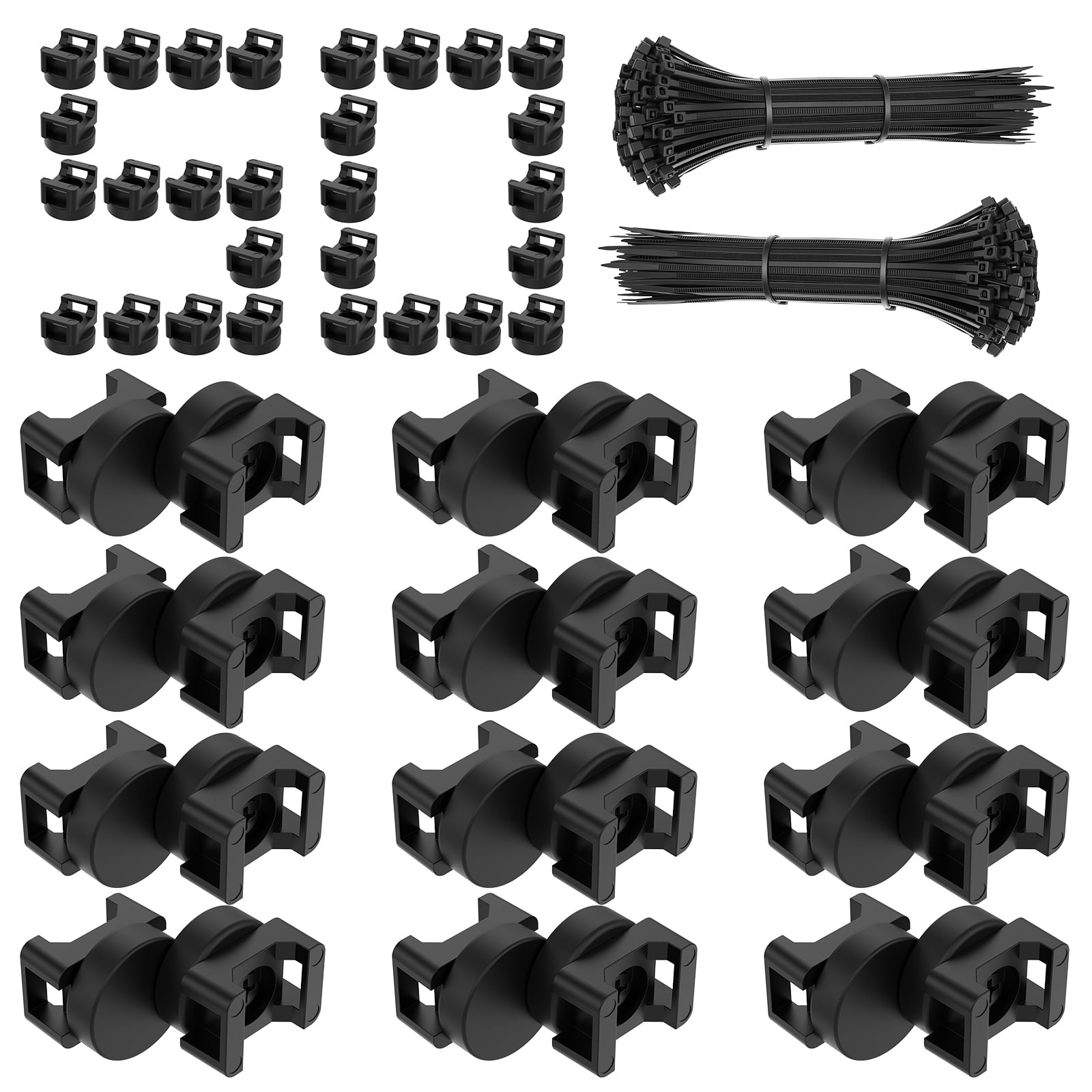 Grusce Magnetic Cable Ties Set, 25 Magnetic Tie Mounts with 200 Cable Ties, Wire Holder Cables Management, Multipurpose Electrical Cord Holders Organizer for Home Office