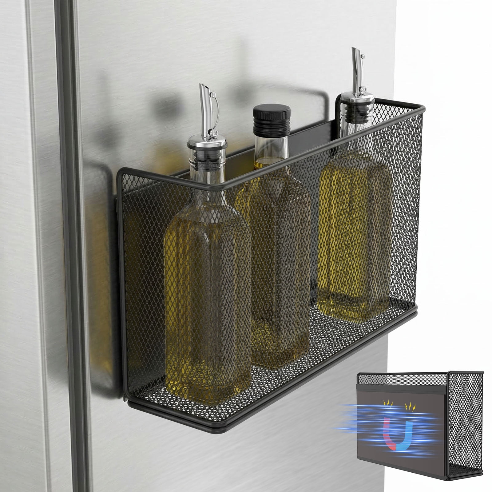 Grusce Magnetic Shelf for Fridge, Shelf Basket Container Organizer, Aluminum Foil & Plastic Wrap Holder Organizer for Refrigerator, Magnetic Laundry Organizer for Washer, Dryer, Fridge