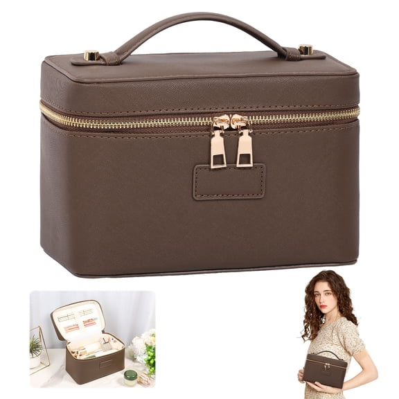 Grusce Makeup Bag, Vanity Case for Women, PU and Polyester Vanity Bag, Travel Toiletry Bags Makeup Organizer with Removable Divider for Daily Use