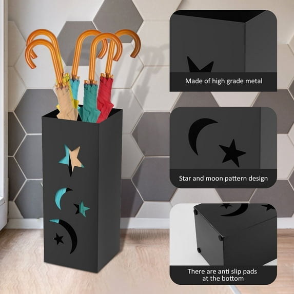 Wekvgz Metal Square Hollow Umbrella Stand Rust Resistant Versatile Umbrella Holder Bin With Anti Slip Pad for Office Restaurant Home