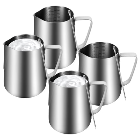 Grusce Milk Pitcher Kit, Solid Stainless Steel Coffee Pitcher Set, Latte Art Barista Steam Jug Cup for Coffee Baking