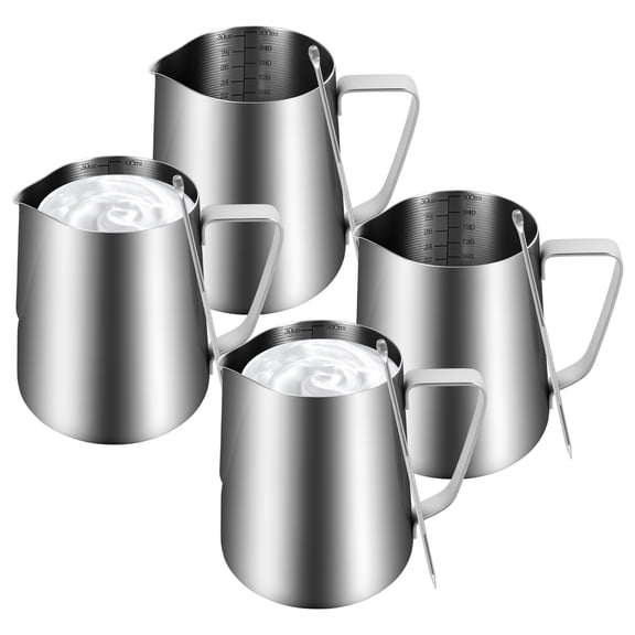 Grusce Milk Pitcher Kit, Solid Stainless Steel Coffee Pitcher Set, Latte Art Barista Steam Jug Cup for Coffee Baking