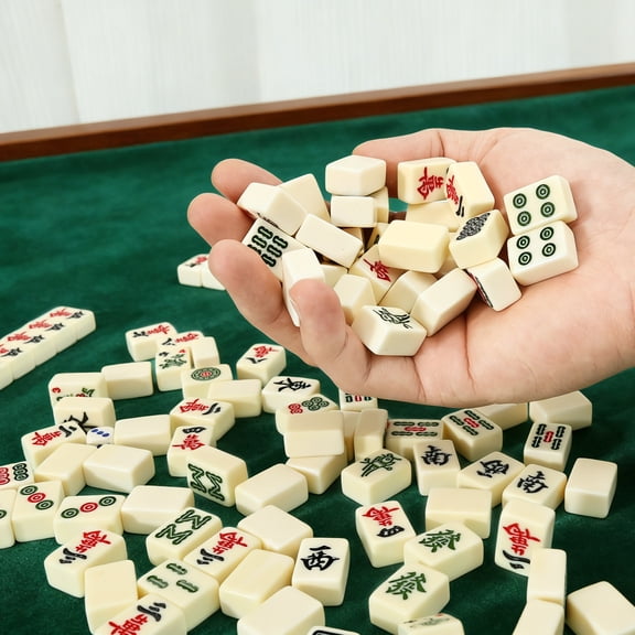 Grusce Mini Mahjong Set Travel Mahjong Set Portable Chinese Traditional Board Game with 2 Dice and 146 Tiles for Leisure Travel Party Family Games