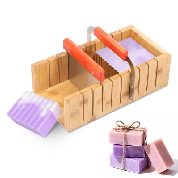 Grusce Multi-slot Soap Cutting Set, Wooden Soap Mold Making Kit, Loaf Cutter Mold with Straight and Wavy Stainless Steel Cutter, Slicer for Bread Dessert Soap Making