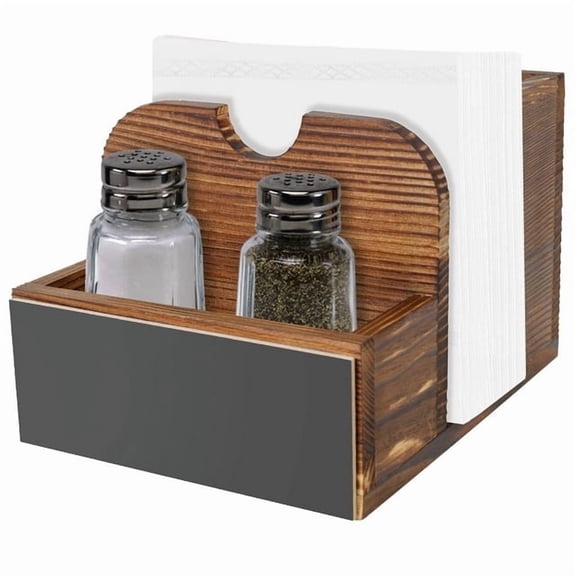 FUYGRCJ Napkin Salt and Pepper Holder, Vintage Wooden Napkin Holder Stand with Salt and Pepper Shakers Caddy, Rustic Napkin Holders for Kitchen Dining Room Table Decor, Upright Wood Napkin Dispenser