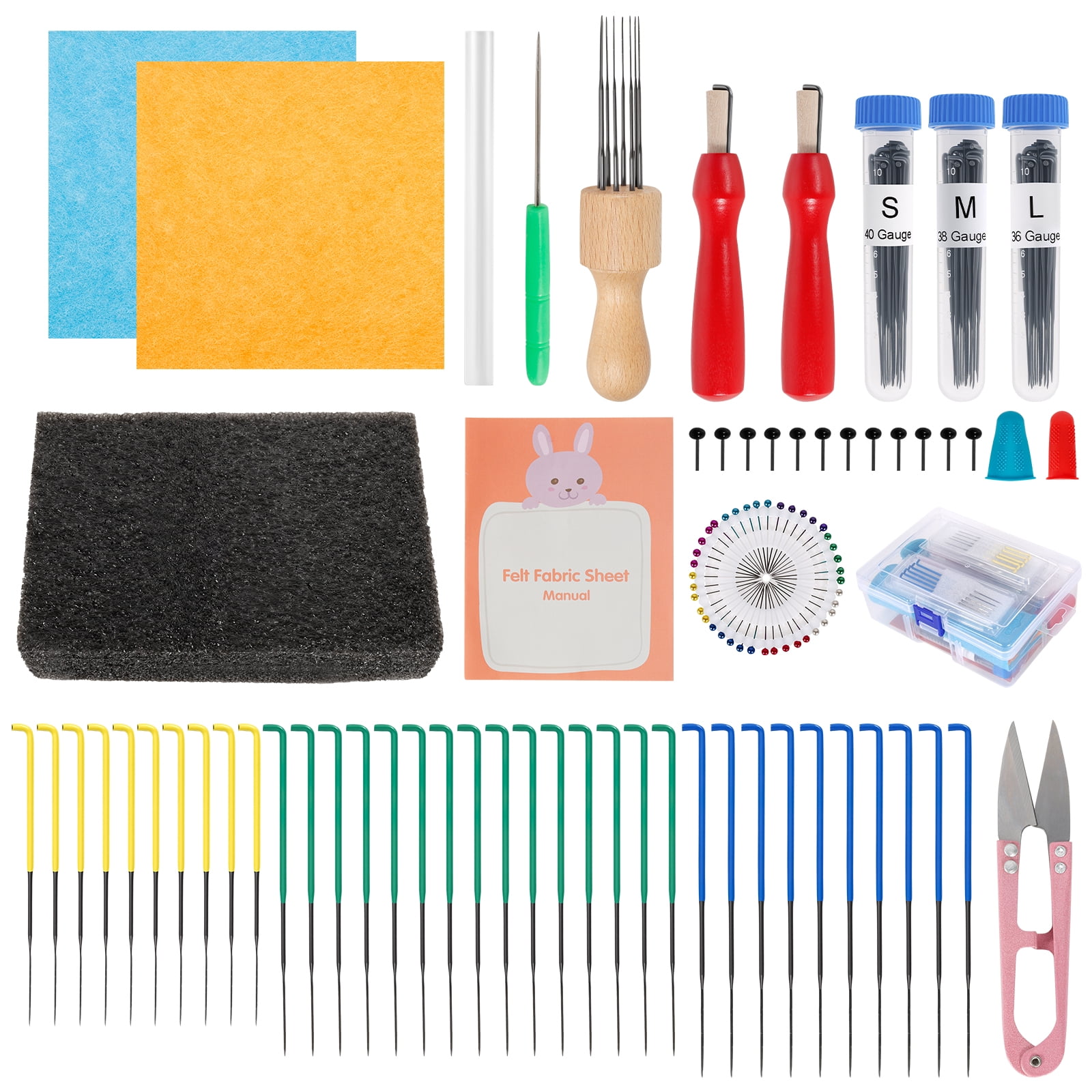 Grusce Needle Felting Tool Set Practical Wool Felting Needle Supplies Set Include Awl Finger Sleeves Glue Stick Scissors for DIY Crafts Beginner