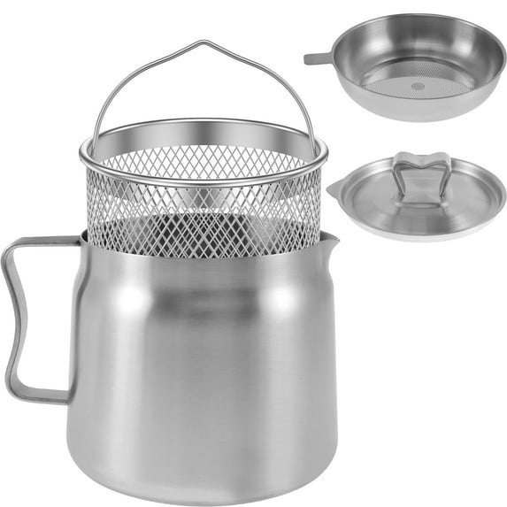 Grusce Oil Filter Pot Stainless Steel Oil Strainer Pot with Lid and Fine Mesh Strainer 1.5L Oil Storage Can with Ergonomic Handle Rustproof Oil Storage Container Bacon Grease Container for Kitchen
